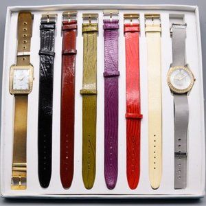 VINTAGE WALTHAM SET OF TWO BASE METAL BEZEL WATCH AND 8 BANDS